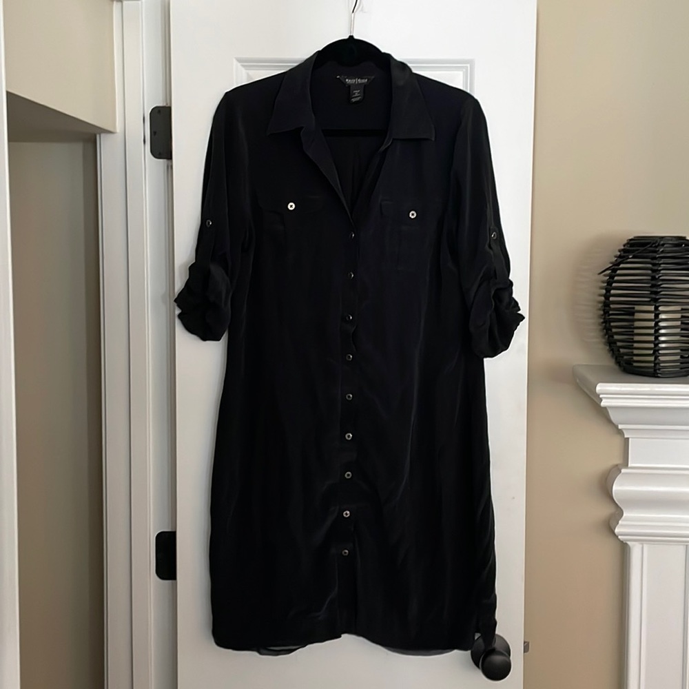 White House Black Market- black silk button down dress
